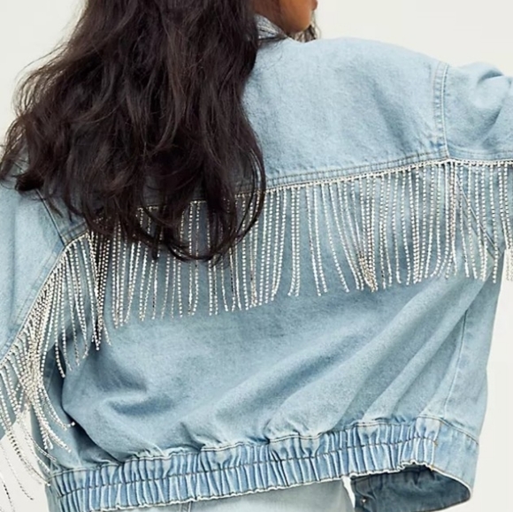 Rhinestone Fringe Comet Jean Jacket 